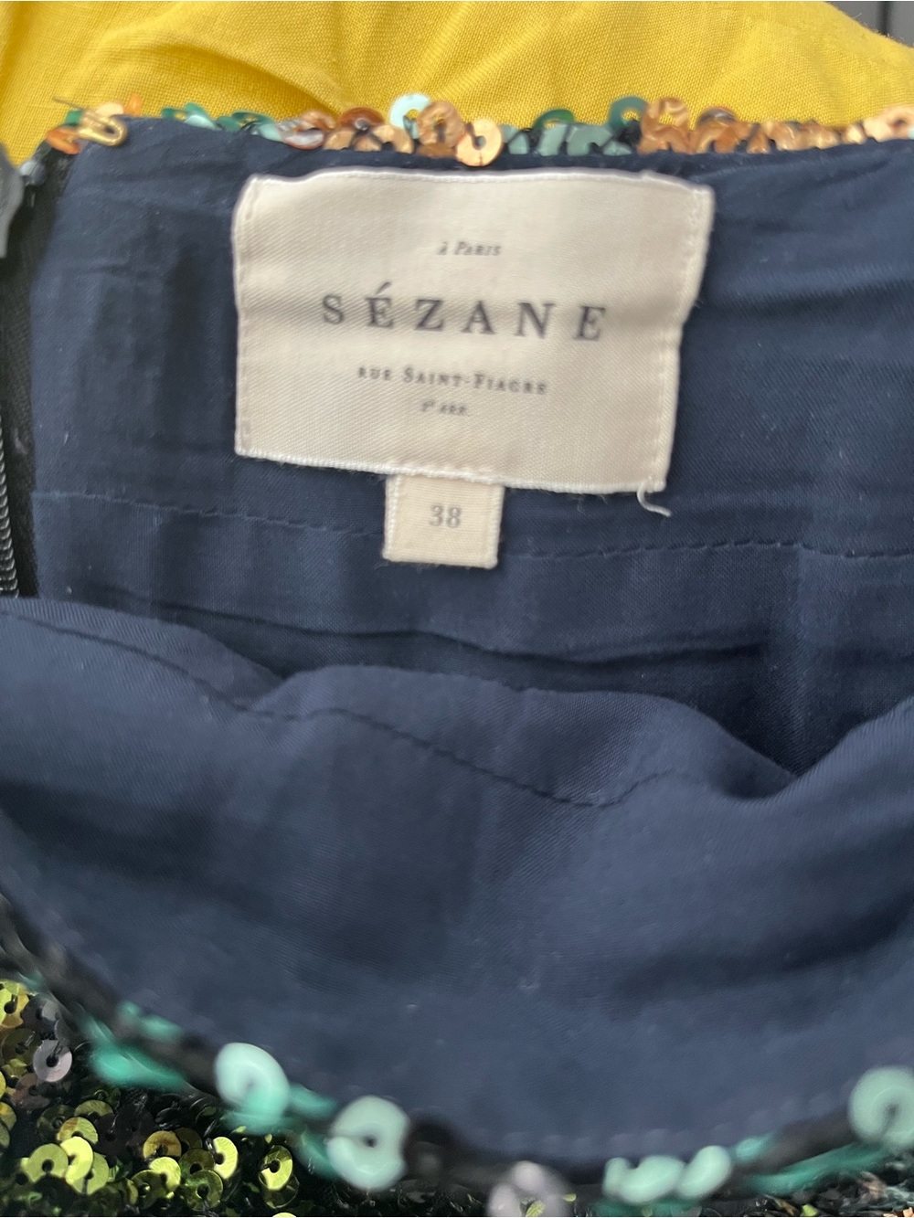 Sezane Sequined Mini Skirt in Green, Blue & Gold - Picture 3 of 3